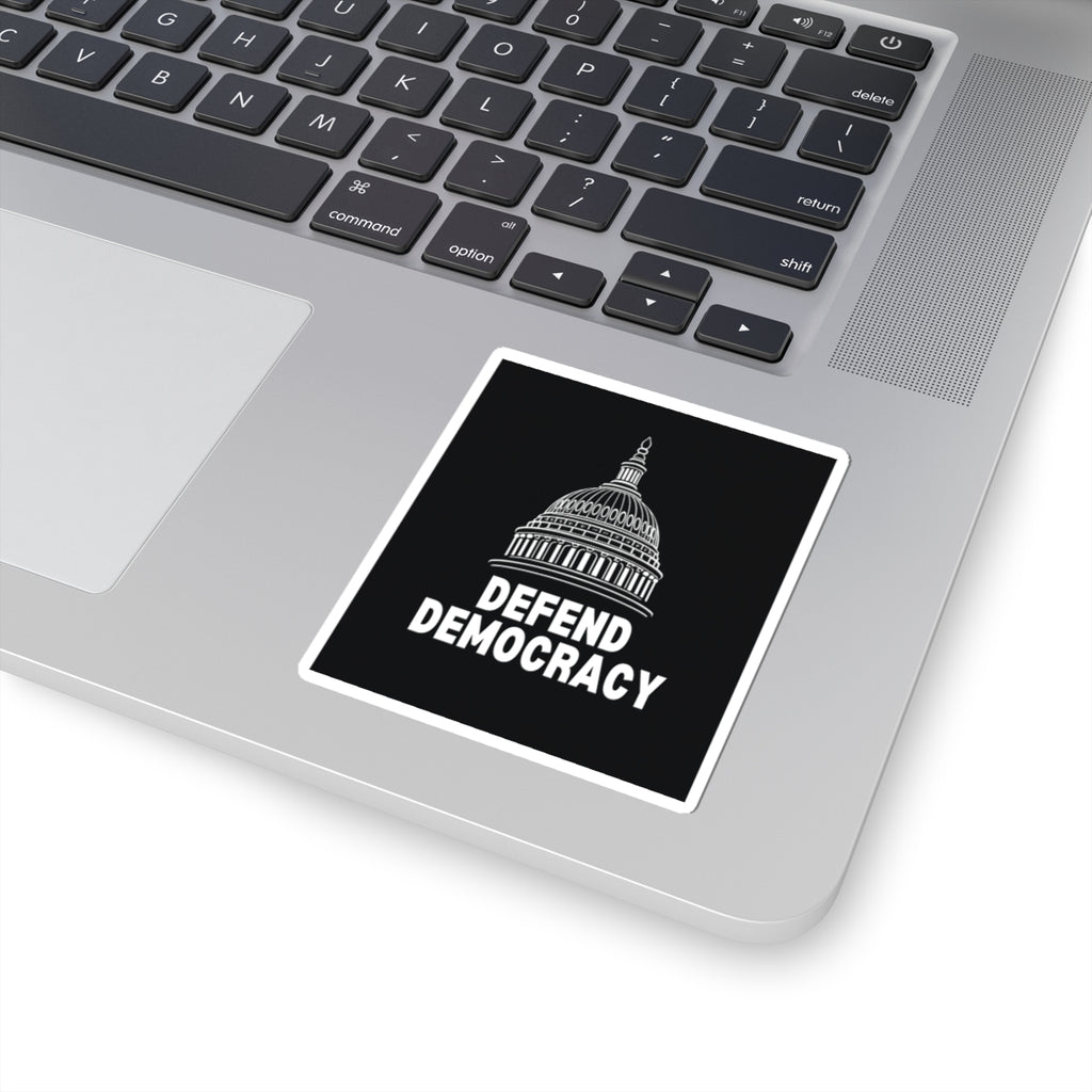 Defend Democracy — vinyl kiss-cut sticker with Capitol dome graphic, made to order in the USA
